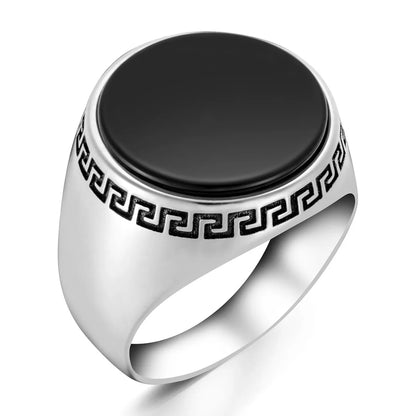 925 Sterling Silver Round Black Onyx Stone Men's Ring Exclusive Access for Men Special Plain Ring Made in Turkey