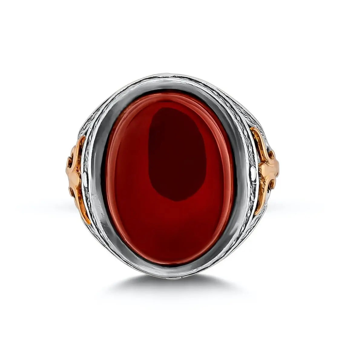 Ottoman Yemen Red Agate Silver Victorian Ring New Authentic Sterling Silver Antique Turkish Master Hand Ring Men's Rustic