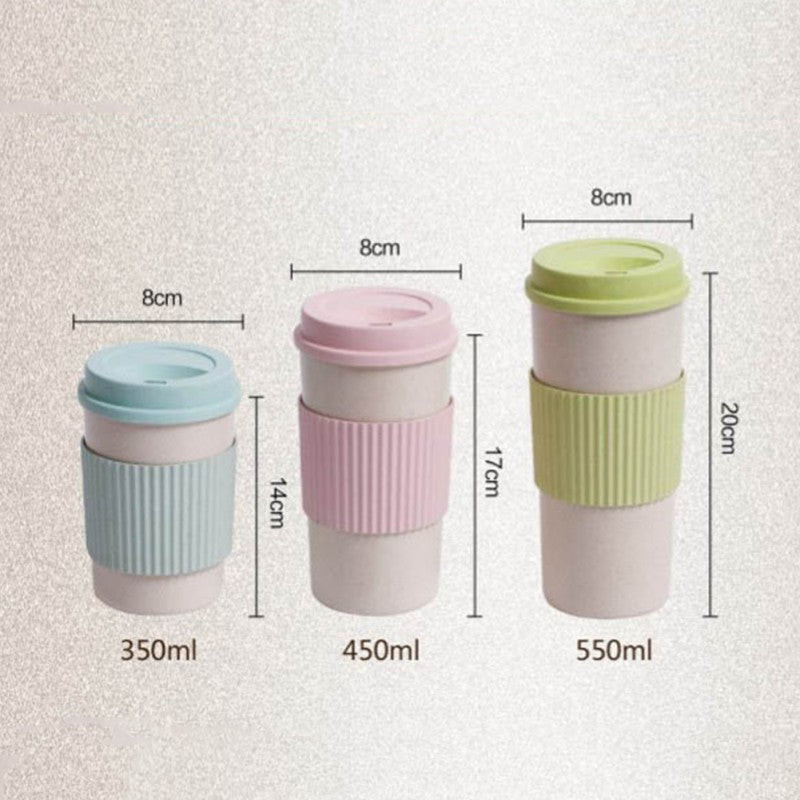 350/450/550ml Wheat Straw Coffee Cup Portable High Temperature Resistant Water Cup With Lid Reusable Eco-Friendly Travel Mug - AMULET RING STORE