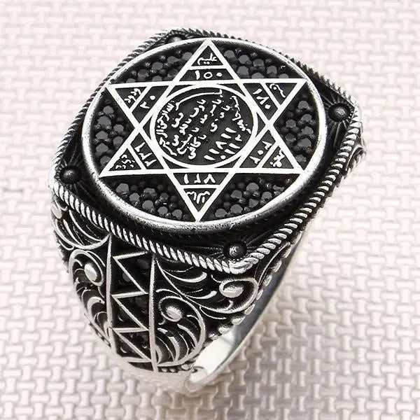 Solid 925 Sterling Silver Seal Of Solomon With Micro Zircon Stone Men's Ring David Of Star Handmade Jewelry Gift For Him