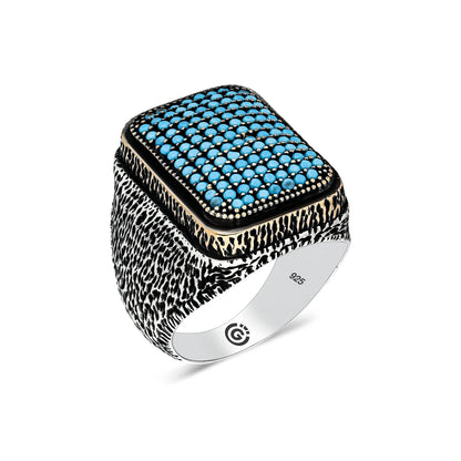 Elegant Chic Design 925 Sterling Silver Turquoise Micro Zircon Men's Ring Business Masterwork Jewelery Gift Him Accesory