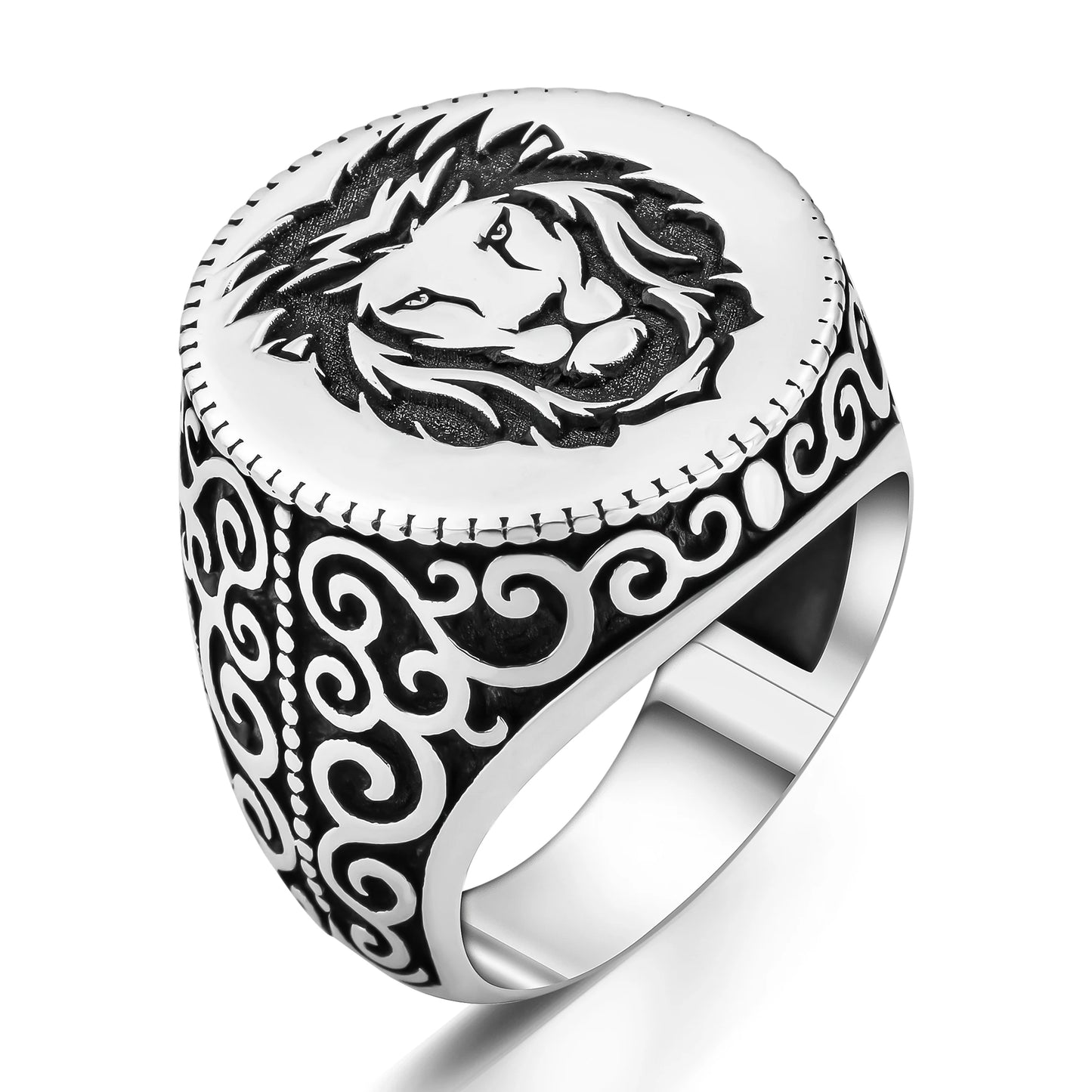 Solid 925 Sterling Silver Round Lion Men's Ring Business Band Jewelery Chic Handmade Animal Gift For Him