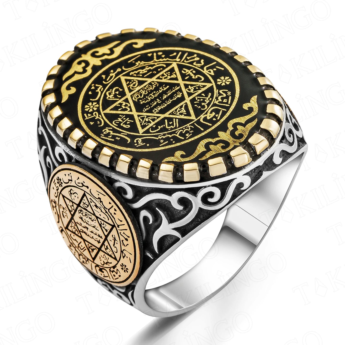 Elegant Big Design 925 Sterling Silver The Seal of Solomon Black Enemal Star Prophet Of David Men's Rings Business Gift for Men