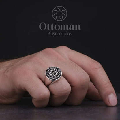 Seal of Prophet Solomon Silver Men Women Ring Star of David Prophet Jewelry Islamic Gifts Adjustable Band