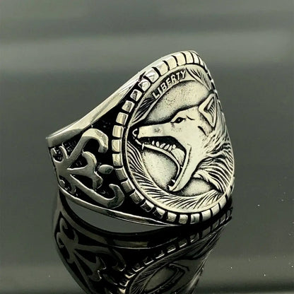 Mens Cool Punk Fashion Wolf Signet Men's Ring Animal Ring Mens Liberty Wolf Ring