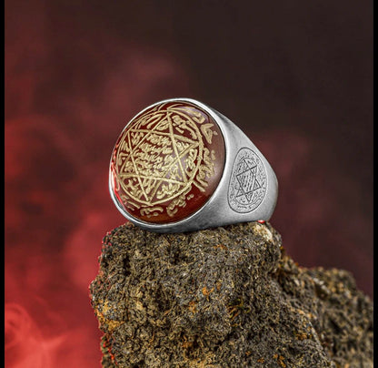 Red Agate Stone Seal Of Solomon Ring 925 Sterling Silver Secret Of David Star Ring