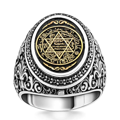 925 Sterling Silver Seal Of Solomon Men’s Rings Secret David Of Star Rings For Daily Collocation Fashion Jewelry Ring Gift Him AMULET RING STORE