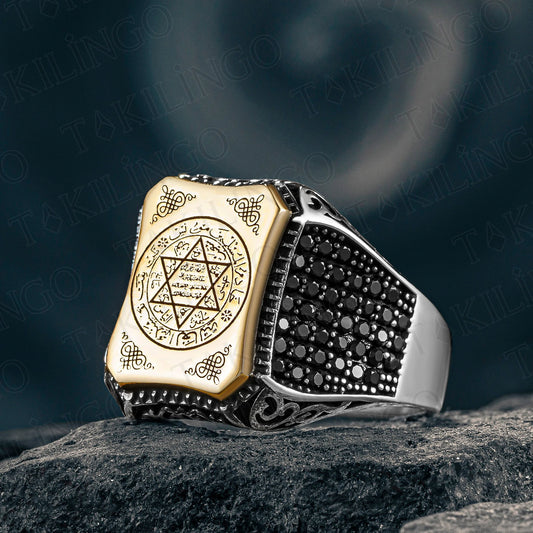 Solid 925 Sterling Silver Seal Of Solomon With Zirconia Men's Ring David Of Star High Quality Handmade Jewelry Gift For Him