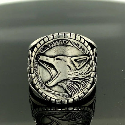 Mens Cool Punk Fashion Wolf Signet Men's Ring Animal Ring Mens Liberty Wolf Ring