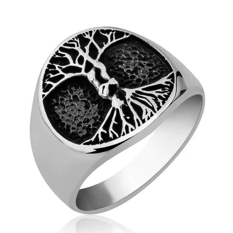 Elegant Design 925 Sterling Silver Tree Of Life Men's Ring Business Jewelery Access Gift For Him