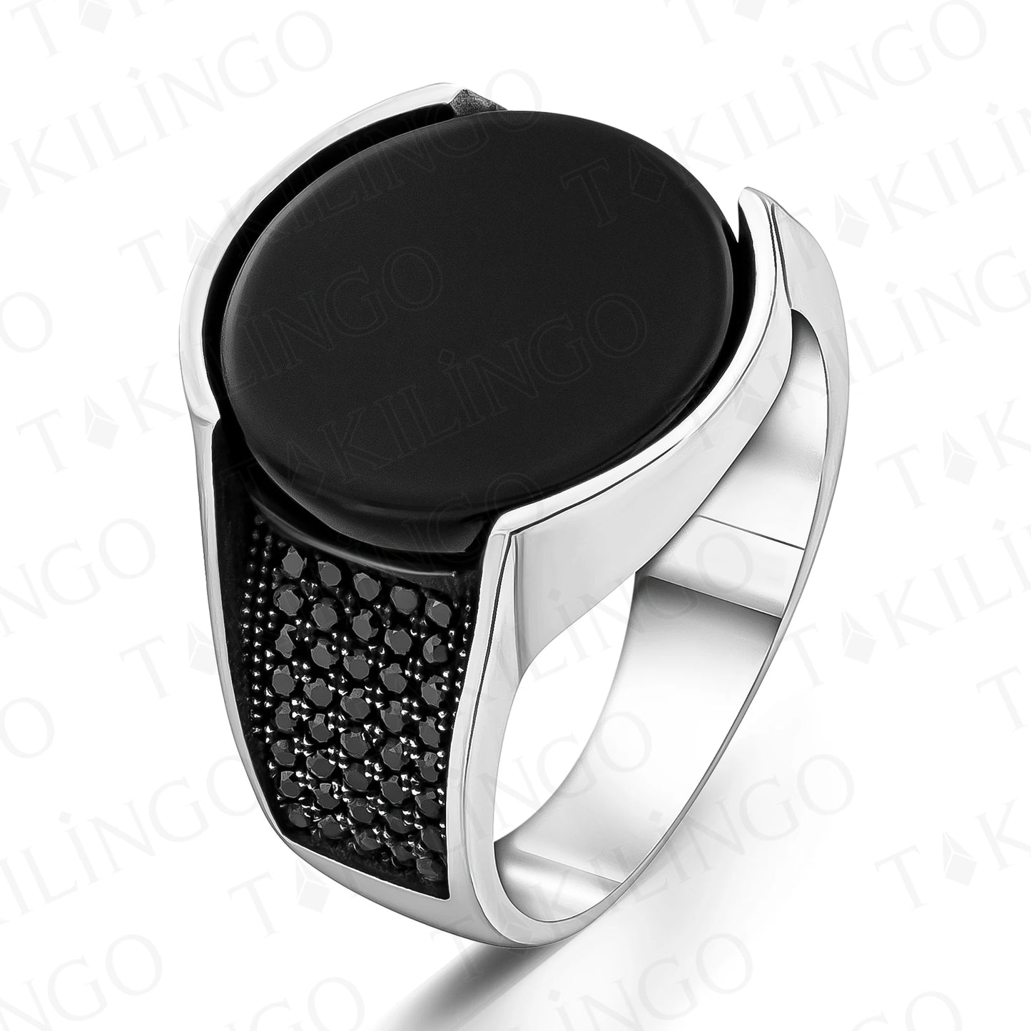 Solid 925 Sterling Silver Round Black Onyx With Zircon Men's Ring Business High Quality Handmade Jewelry Gift For Him