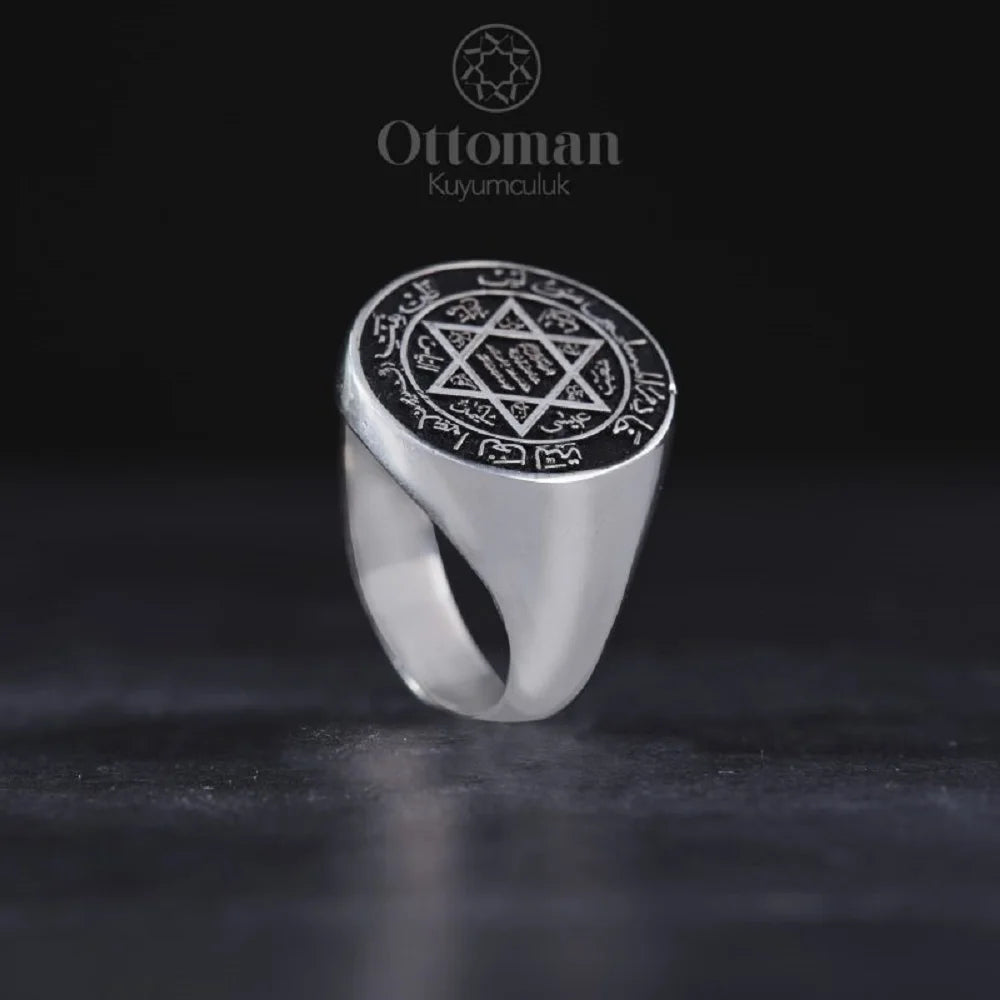 Seal of Prophet Solomon Silver Men Women Ring Star of David Prophet Jewelry Islamic Gifts Adjustable Band