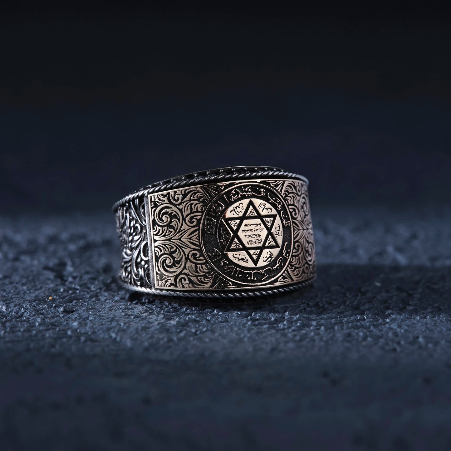 Ottoman Motif Seal of Solomon Silver Adjustable Ring