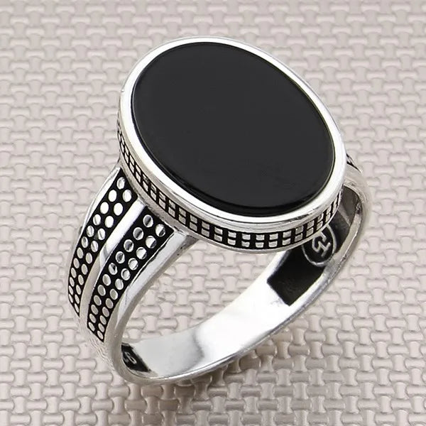 Classic Silver Ring Oval Black Onyx Zircon Gemstone Silver Ring Men Solid 925 Sterling Silver Handmade Accessory Biker Gift Him