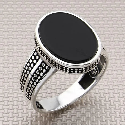 Classic Silver Ring Oval Black Onyx Zircon Gemstone Silver Ring Men Solid 925 Sterling Silver Handmade Accessory Biker Gift Him AMULET RING STORE