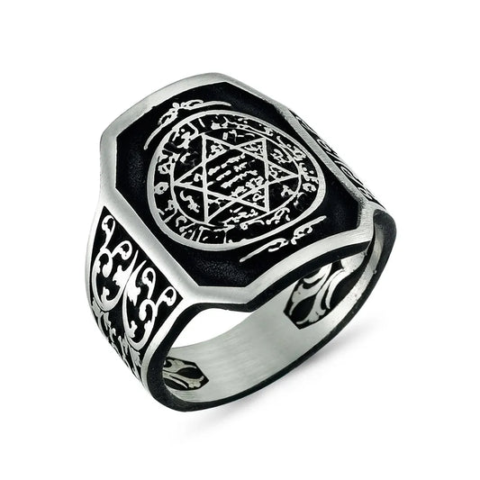 Genuine 925 Sterling Silver Turkish Quranic Ring for Men AMULET RING STORE