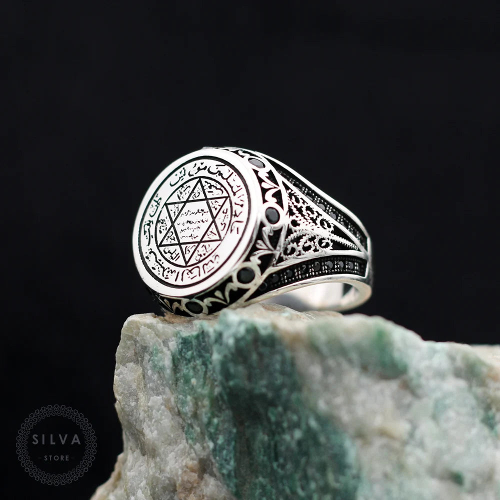 Original Sterling 925 Silver Men's ring With Solomon's Seal . Men's Jewelry