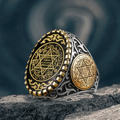 Elegant Big Design 925 Sterling Silver The Seal of Solomon Black Enemal Star Prophet Of David Men's Rings Business Gift for Men AMULET RING STORE