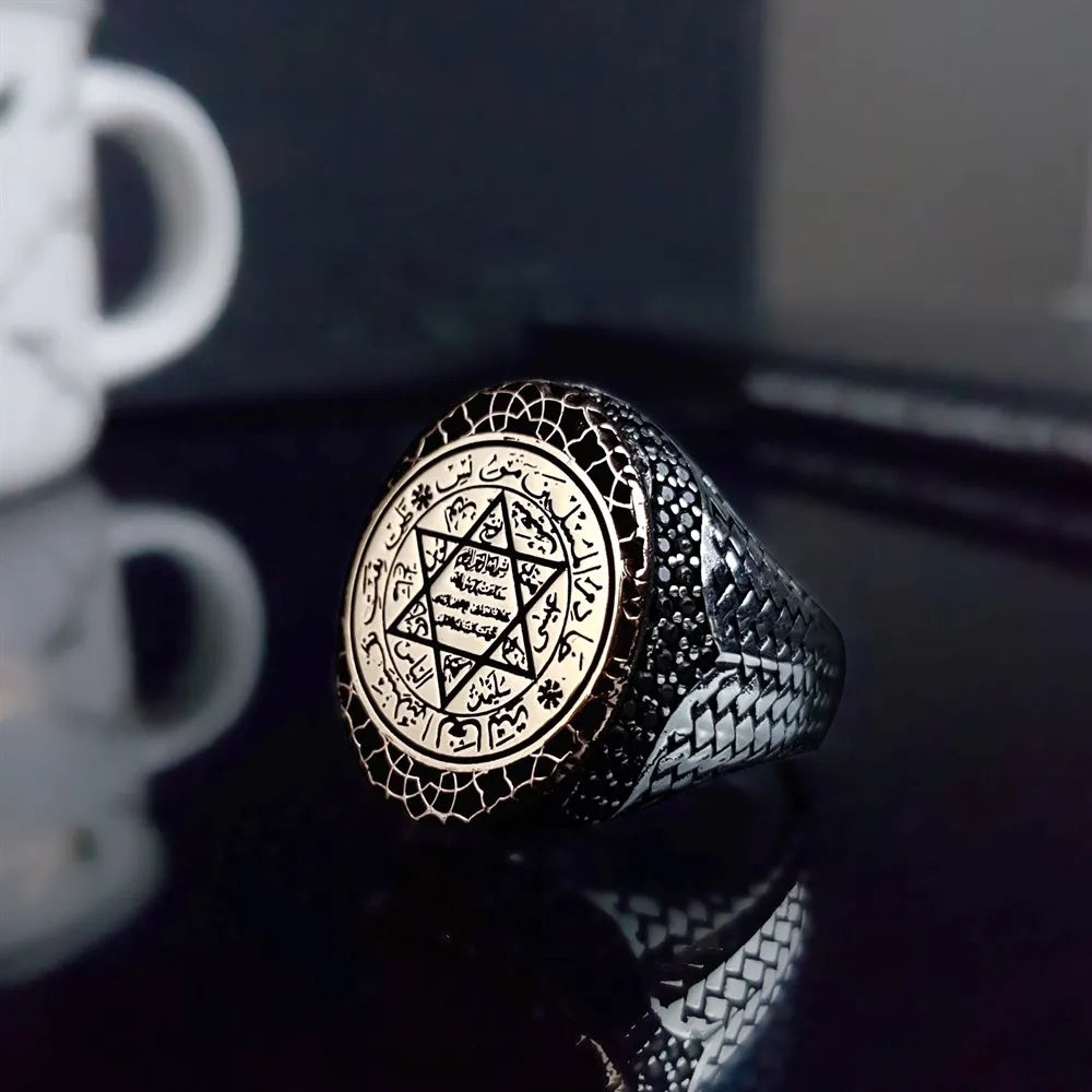 Elegant Design 925 Sterling Silver Side Zircon Stone Seal Of Solomon Men's Ring Busines David Of Star Jewelery Gift for Him accesory