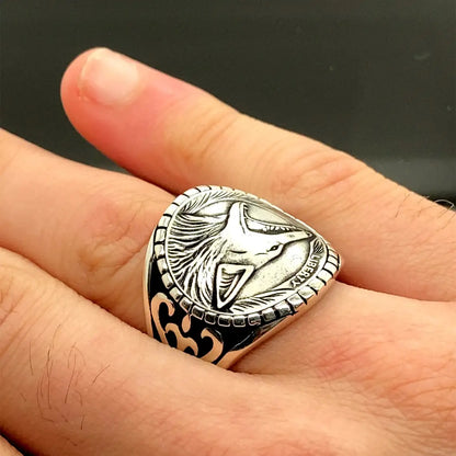 Mens Cool Punk Fashion Wolf Signet Men's Ring Animal Ring Mens Liberty Wolf Ring