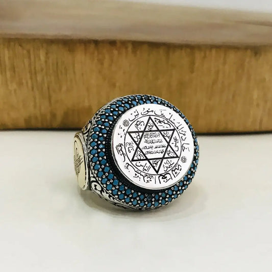 Elegant Ring in 925 Sterling Silver Seal Of King Solomon Men's Rings AMULET RING STORE