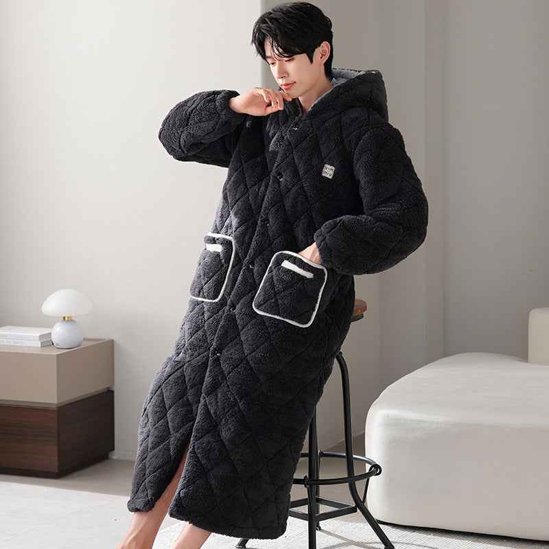 Winter Couple's Robe For Women Thickened And Fleece-lined Long Coral Fleece