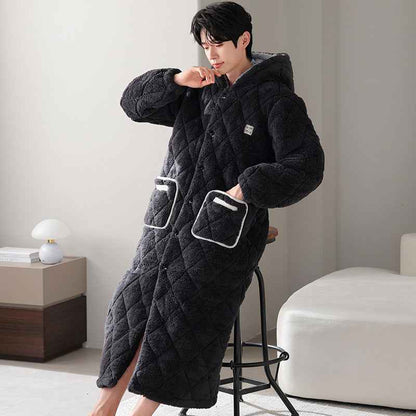 Winter Couple's Robe For Women Thickened And Fleece-lined Long Coral Fleece