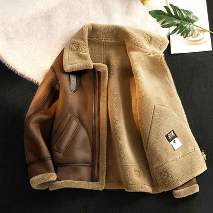 Men's Autumn Winter Thicken Pu Leather Lamb Wool Jacket