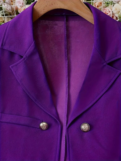 New Elegant And Fashionable Casual Floral Print Set, Double Breasted Purple Suit Jacket And Floral Print High Waisted Slim Pants, Spring And Autumn Women’s Clothing