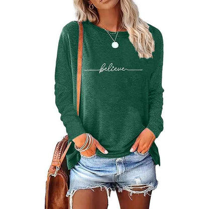 5 Packs Womens Long Sleeve Graphic Tees Casual Letter Printed T-Shirts Tops