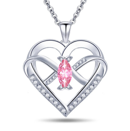 Emma Manor Heart Pendant Necklace 14k White Gold Plated 5A Cubic Zirconia Infinity Butterfly Jewelry For Women