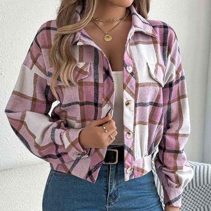 Womens Button Down Shirts Jacket Long Sleeve Plaid Shackets Business Casual Blouse Top