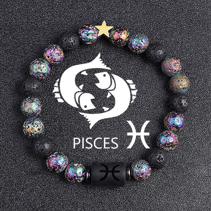 European And American Twelve Constellation Natural Stone Beaded Bracelet