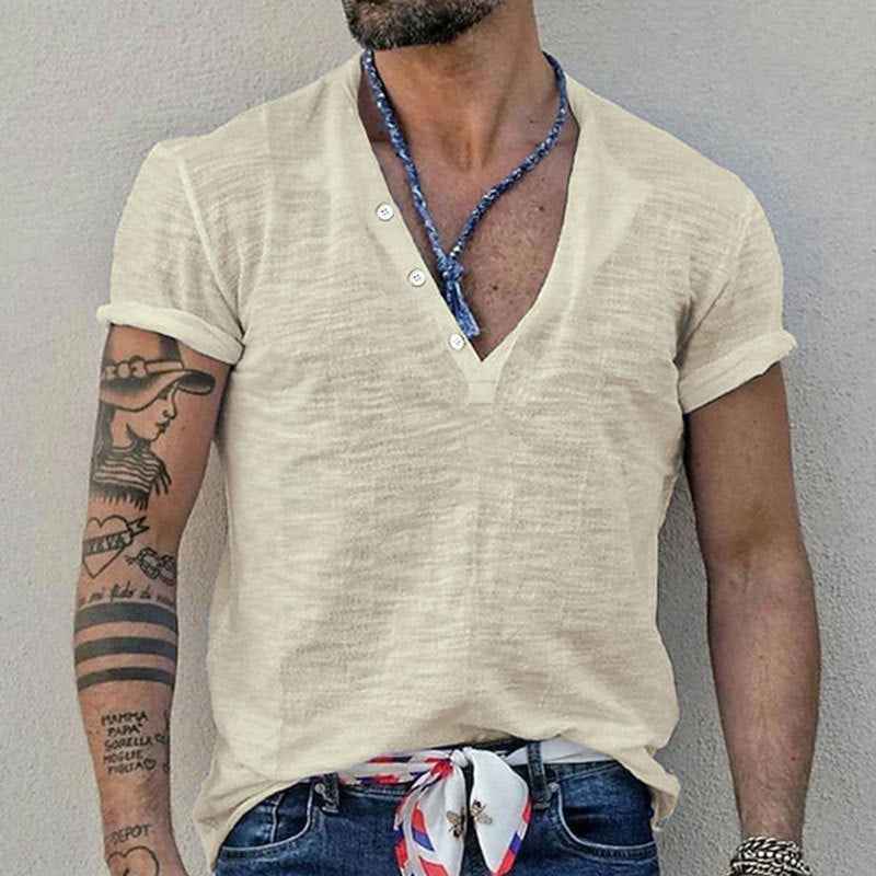 Men's Casual Solid Color Slim-fit Short Sleeve
