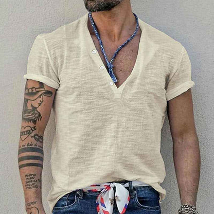 Men's Casual Solid Color Slim-fit Short Sleeve