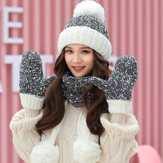 Cute Knit Hat Scarf Gloves Set Of Three