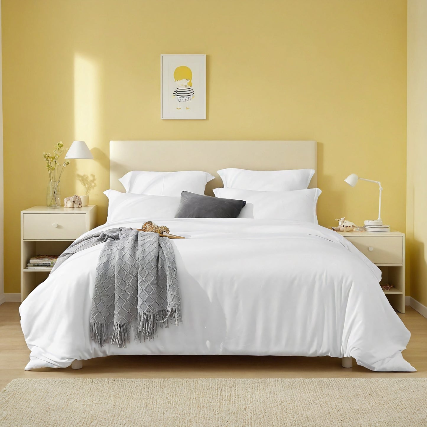 White & Pink Extra Large Duvet Cover Set Includes 1 Duvet Cover & 2 Pillowcases. Made Of Premium Breathable Microfiber With Hotel-grade Minimalist Design. Perfect For Bedrooms And Guesthouses.