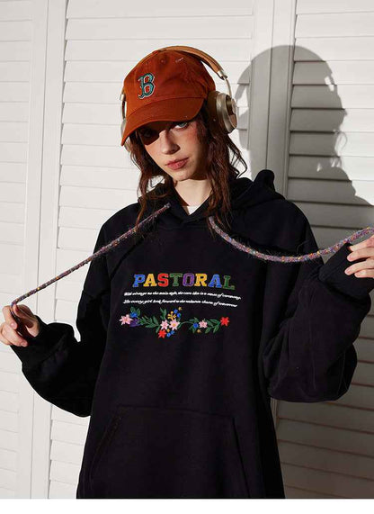 Loose High-grade Retro Bead Caps Rope Embroidered Hoodie Women