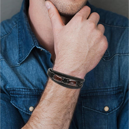 Handmade Tiger Eye Stone & Leather Braided Bracelet - Unisex Healing Jewelry