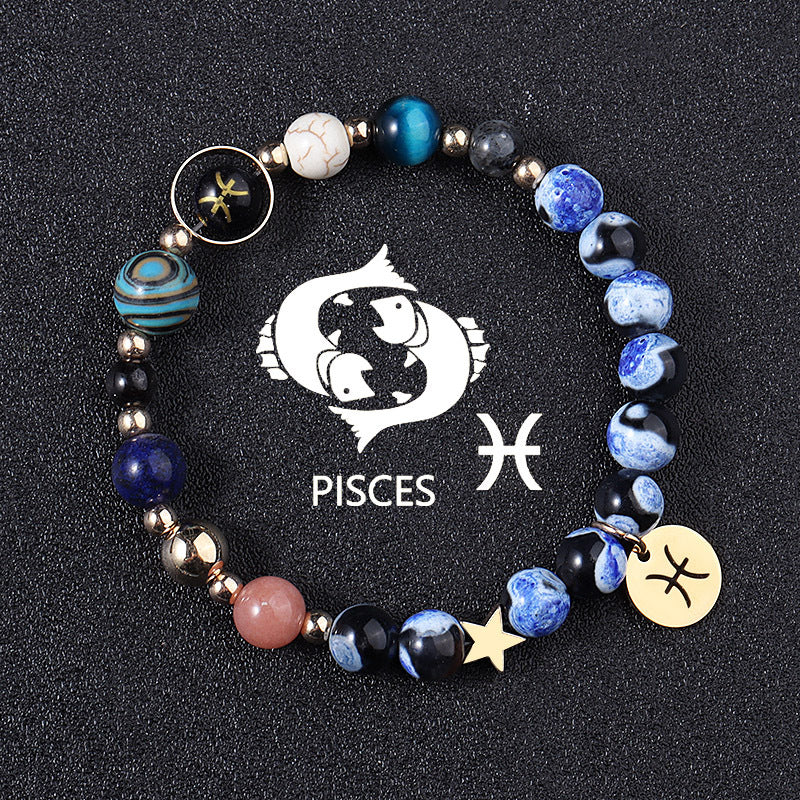 European And American Twelve Constellations Bracelets Blue Flame Agate Eight Planets Bracelet