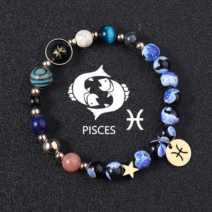 European And American Twelve Constellations Bracelets Blue Flame Agate Eight Planets Bracelet