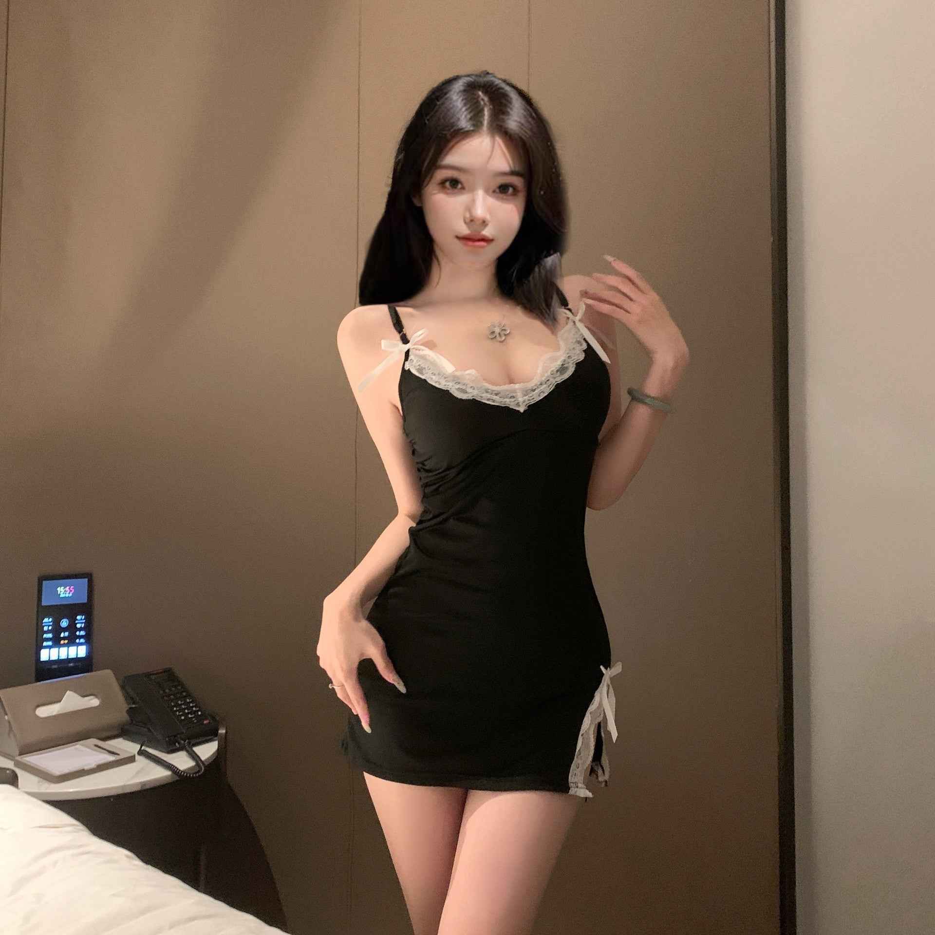 Artificial Silk Sling Night Dress Women