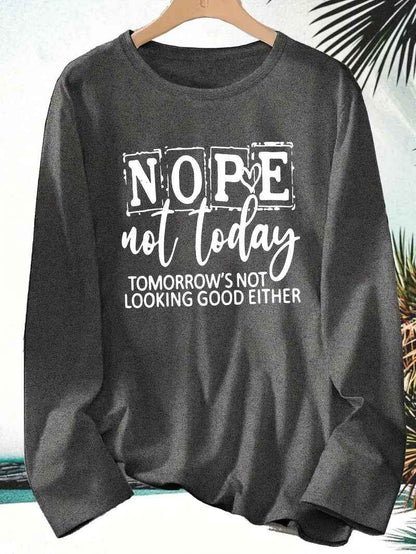 Womens Nope Not Today T Shirt Casual Funny Letter Printed Crew Neck Long Sleeve Shirts
