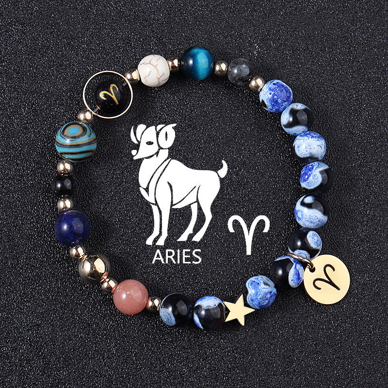 European And American Twelve Constellations Bracelets Blue Flame Agate Eight Planets Bracelet