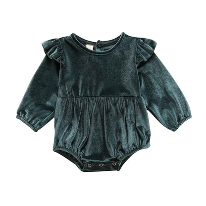 Baby Girl Autumn And Winter Clothing Candy Color Flounced Sleeve Velvet Jumpsuit
