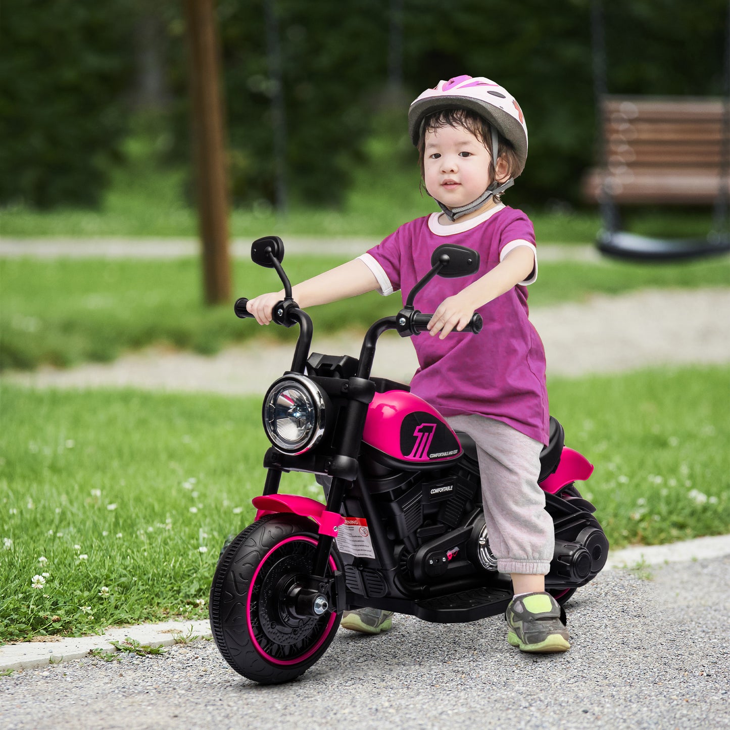 6V Kids Motorcycle w/ Training Wheels, Single-Button Start, Pink