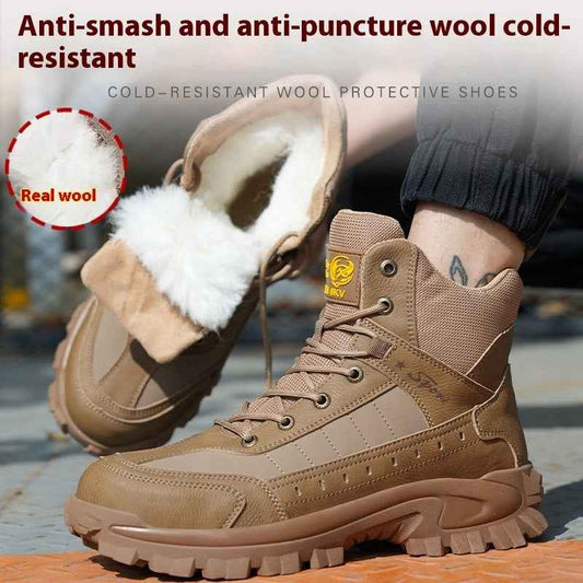 Winter Wool Protective Shoes Men's Anti-smashing Plastic Toe Cap Protective Footwear