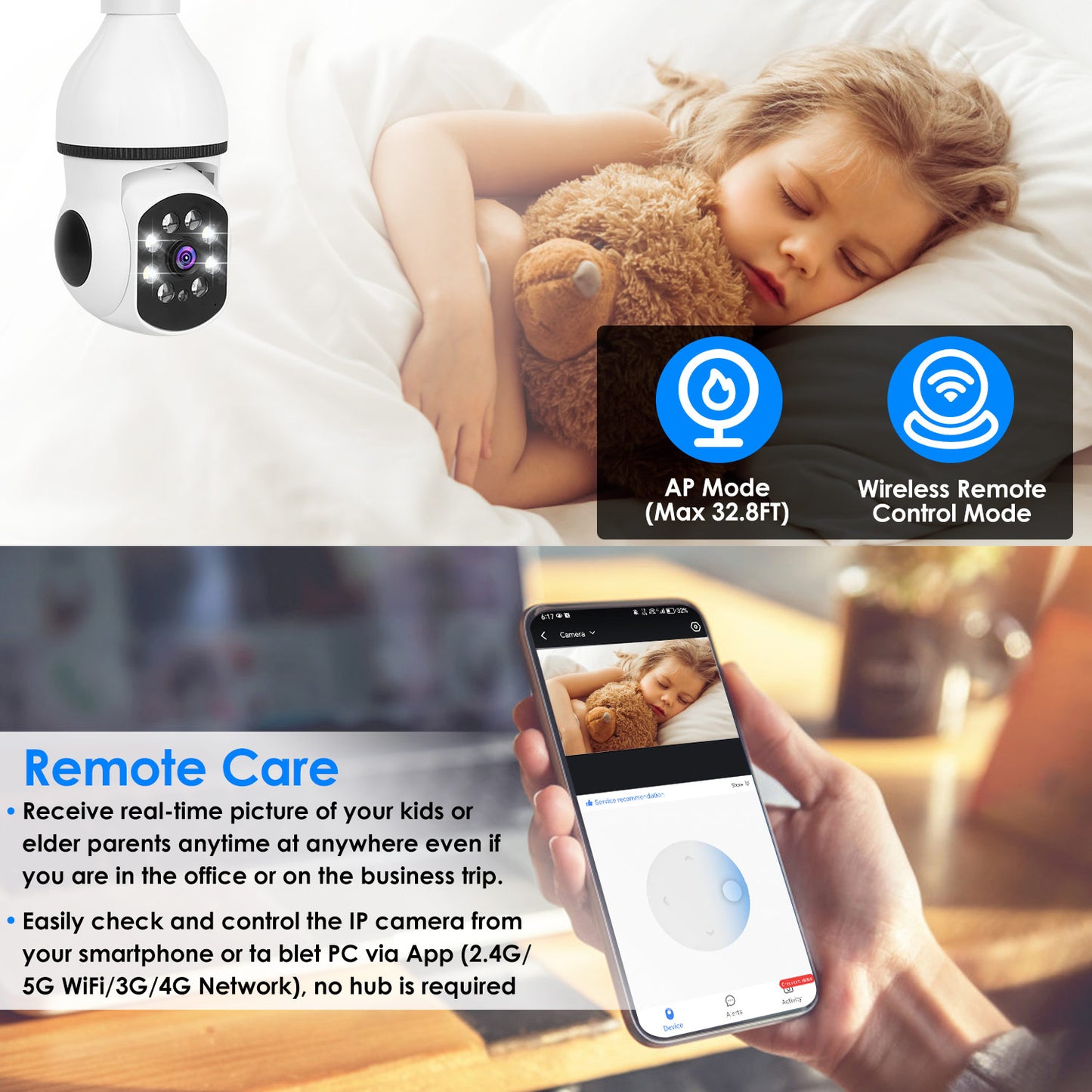 1080P E27 Smart WiFi Bulb Security Camera - 360° Pan-Tilt & Night Vision