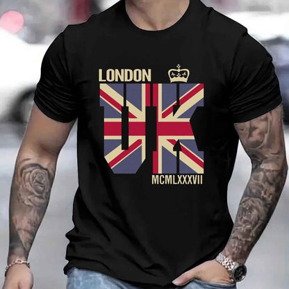 British Flag Printed T-shirt, Men's T-shirt, Summer Casual Short Sleeved T-shirt