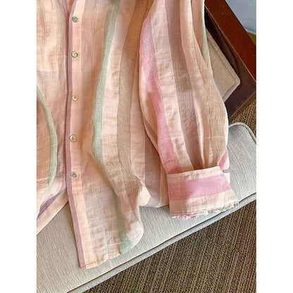 Womens Button Down Shirts Stylish Striped Long Sleeve Collared Office Work Blouses Tops